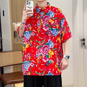 P01中性男女休闲大码花衣服polo衫宽松透气东北大花风团队服图片