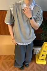 华夫格假二件短袖polo衫学院风T恤上衣TX36特P42，男装T恤，星座908-1