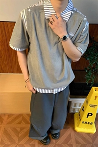 华夫格假二件短袖polo衫学院风T恤上衣 TX36 特P42图片
