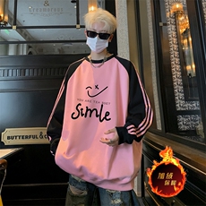 抖音得物供货提供视频秋冬重磅美式宽松织带圆领卫衣07158，男装卫衣，电商A486
