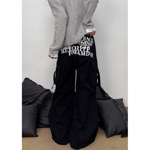 复古辣妹休闲裤女秋季新款宽松显瘦百搭直筒阔腿运动裤 KB5105图片