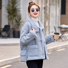 现货新款2025年冬季鹿皮绒皮毛一体加厚加绒棉衣配包包，女装棉衣/棉服，蓝诺裳