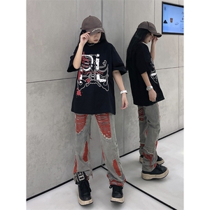 B221 新景秋装美式ins高街暗黑小众假破洞牛仔裤LK22039-P65控88图片