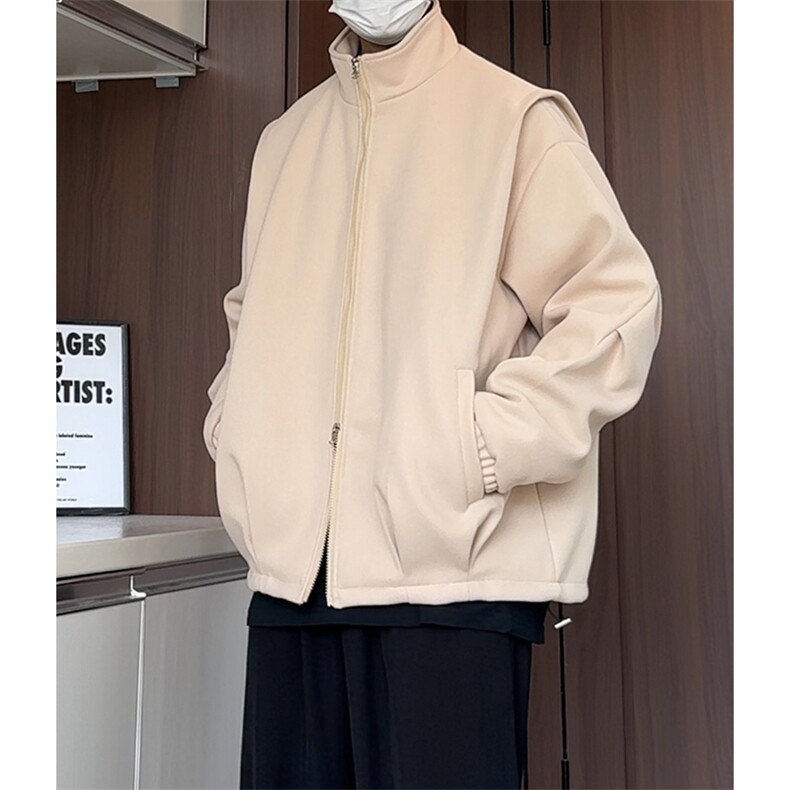 N188/P85秋冬新款褶皱毛呢外套男呢大衣宽松百搭呢料夹克潮上衣,男装夹克,电商基地A050