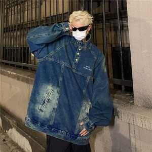 美式复古嘻哈洗水牛仔夹克男女潮牌宽松bf风休闲套头外套  JK8931图片