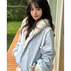 韩系可爱甜美蓝色加厚毛领连帽棉服女冬季小个子棉袄女M3623，男装棉衣，星座1116A（原606A-3）