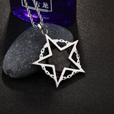 欧美复古五角星五芒星海盗骷髅头七夕情侣项链钛钢吊坠，项链，星座510A-1