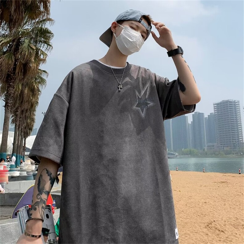 短袖T恤男潮牌夏季美式复古情侣宽松休闲圆领印花上衣T3031-P33图片