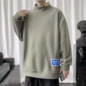 贴标半高领内搭打底衫男秋冬季情侣装摇粒绒半高领卫衣WJ15P35图片