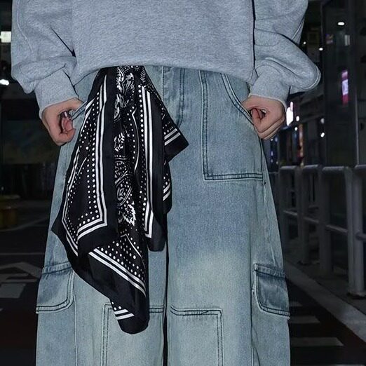 美式街头喷墨脏多口袋水洗牛仔裤女2025夏装新款废土风直筒阔腿裤,男装牛仔裤,星座506A