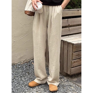 现货亚麻直筒休闲裤男士阔腿裤韩系通勤cleanfit穿搭K06030特P45图片