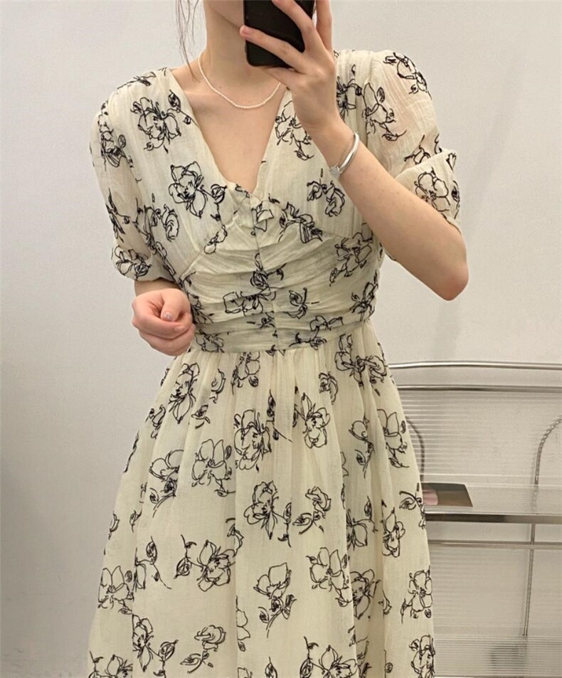 V领连衣裙，女装连衣裙，FMV(1F)