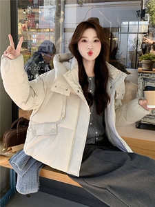 现货新款东大门加厚保暖羽绒服百搭连帽面包服女装外套女图片