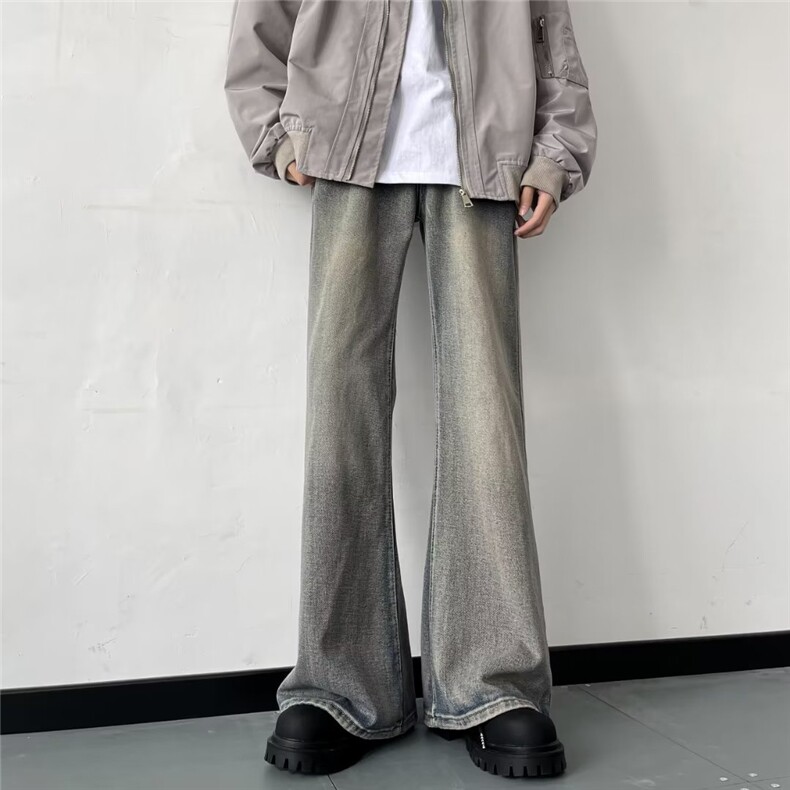 美式复古水洗微喇牛仔裤男高街直筒修身阔腿喇叭长裤子S2200-p43,男装牛仔裤,星座1008