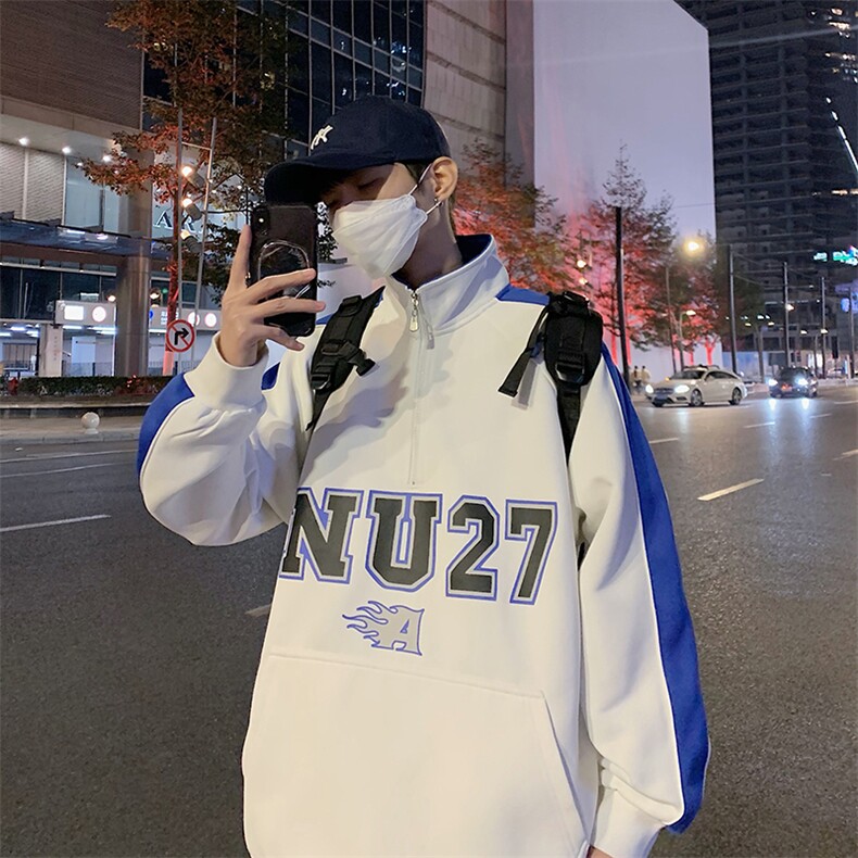 2025秋立领印花半拉链宽松休闲情侣卫衣B266-WY-219-P55,男装卫衣,星座B257-1