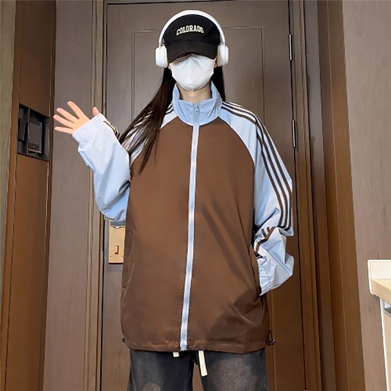 光板得物\唯品\抖音二开撞色条纹织带插肩袖立领夹克特P58,男装夹克,电商A247