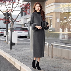 小香风羽绒服套装女冬季2025新款气质富家千金真狐狸毛毛呢套装裙，女装套装/套裙，艾贝斯