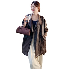 有货咖色拼格子皮衣2C198-6815-P175K278，女装短外套，2C198