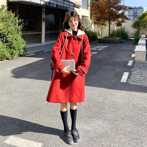 红色针织连帽毛呢羽绒服女冬超火好看高级感保暖加厚中长大衣外套图片
