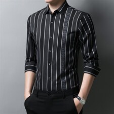 2023秋季新款中年男士薄款竹纤维长袖衬衫休闲爸爸装印花衬衣寸衫，男装衬衫，电商B212（原钱塘6029）