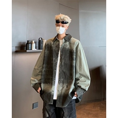 做脏美式高街衬衫男女字母宽松百搭2024秋冬ins外套CY1007-P43，男装衬衫，星座412-3