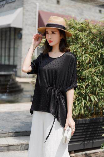 重磅真丝系列波点抽绳上衣，女装，依姿黛