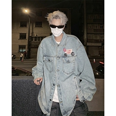 春秋新款徽章牛仔外套男潮牌美式街头青年休闲夹克上衣J8323-P63，男装夹克，星座1008