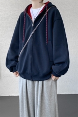 8XL-M秋连帽卫衣男宽松休闲纯色拉链开衫外套拼色帽衫运动WY27P65，女装短外套，电商D206-1
