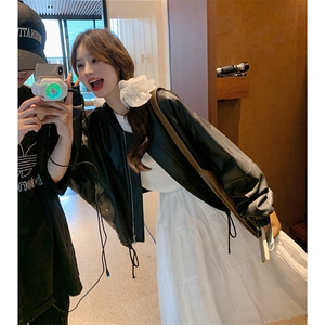 黑色高级感皮衣外套女2025春季新款美式复古宽松休闲小个子机车服图片
