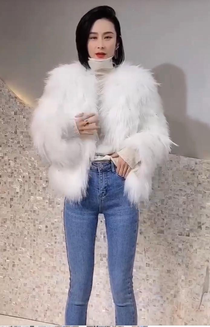 淑女气质珠珠款貉子毛编织皮草外套,女装皮草,L·H·X