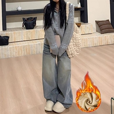 小众街头设计感阔腿牛仔裤女加绒加厚新款水洗垂感显瘦阔腿牛仔裤，男装牛仔裤，星座506A