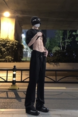 B221美式ins高街纯色情侣款休闲微喇冰丝西裤LK23083-P55控78，男装休闲裤，电商B221