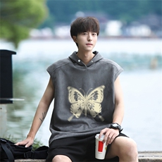 麂皮绒连帽背心坎肩男T恤美式港风JLB3176-P30控48，男装背心/马甲，电商B370
