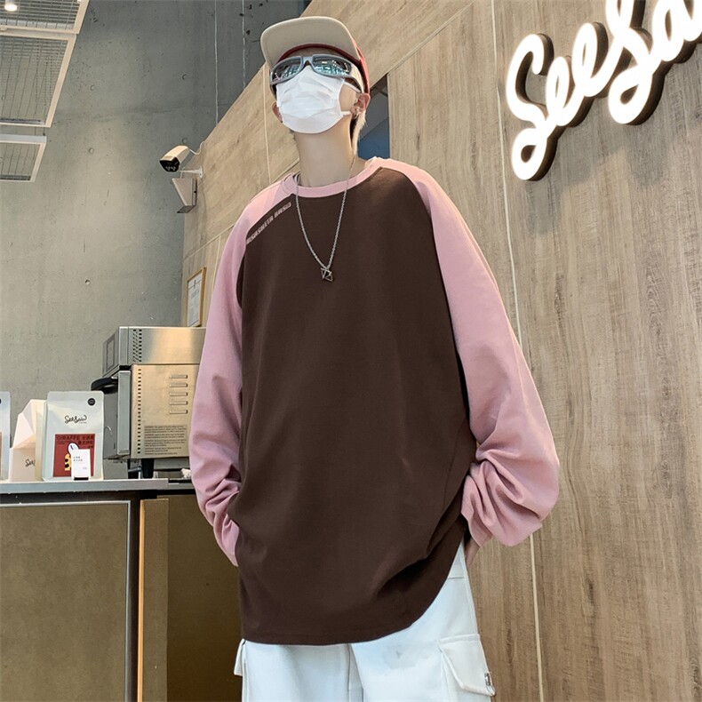 WY88-P35日系复古宽松型拼色圆领打底衫，男装卫衣，星座1501-1