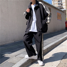 条纹排扣运动套装男港风ins潮流帅气宽松情侣装棒球服W1088-P70，男装休闲套装，星座412-2