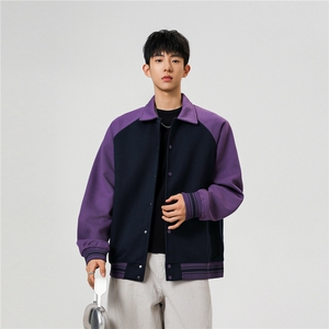重磅420克boxy短款开衫翻领卫衣外套棒球服撞色外套男 D9898-P68图片