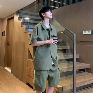 夏季工装衬衫男短袖短裤两件运动套装 TZ38特P65图片