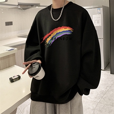 华夫格卫衣圆领卫衣男大码长袖t恤男外套HW76064-P30加绒款-P40，男装卫衣，电商A040