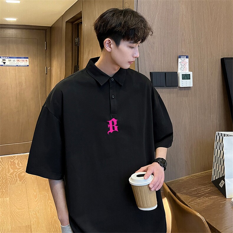 可设48小时支持抖音得物来样二开网眼透气翻领t恤美式短袖POLO衫,男装T恤,电商A486