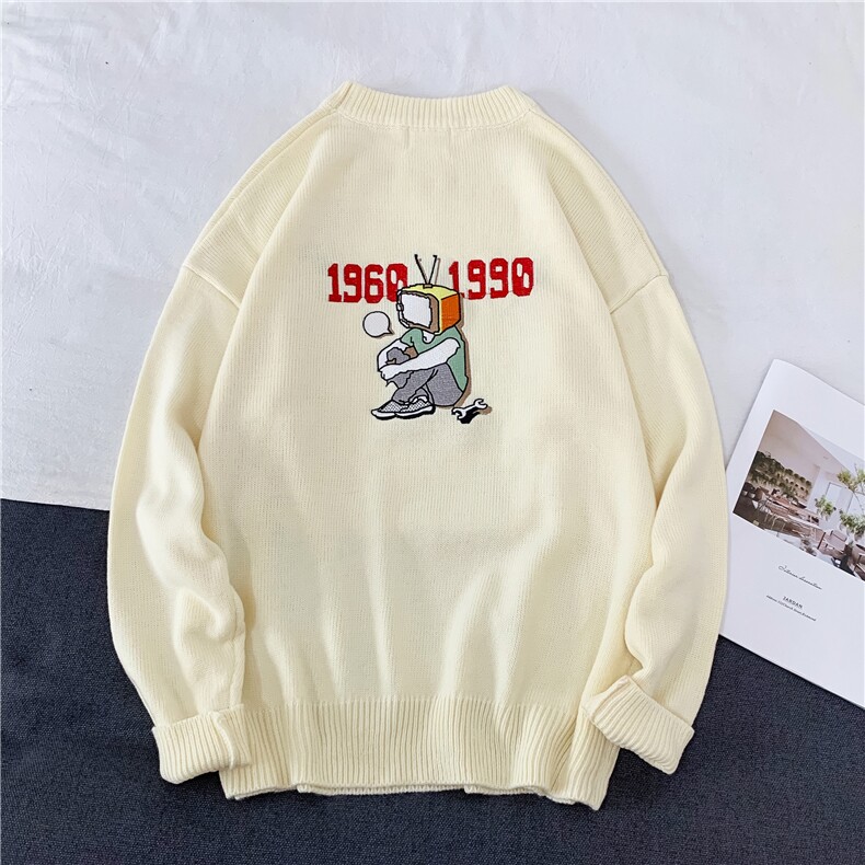 韩版复古刺绣情侣套头宽松针织衫毛衣男1028/,男装针织衫/毛衣,星座1501