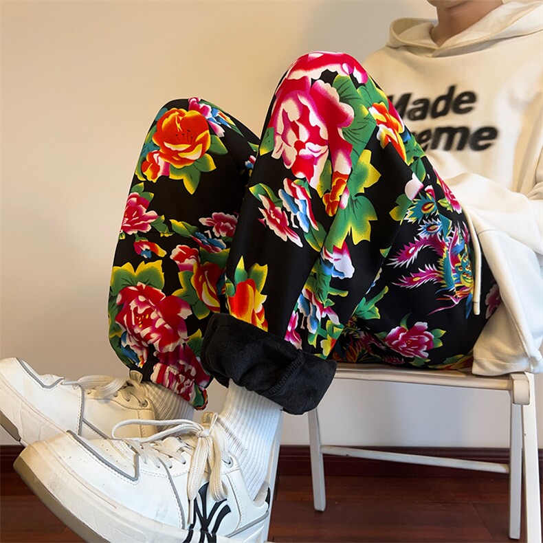 11民族风东北大花加绒加厚宽松束脚裤棉裤潮XZ211-1-K2373-P55，男装棉裤，星座211-1