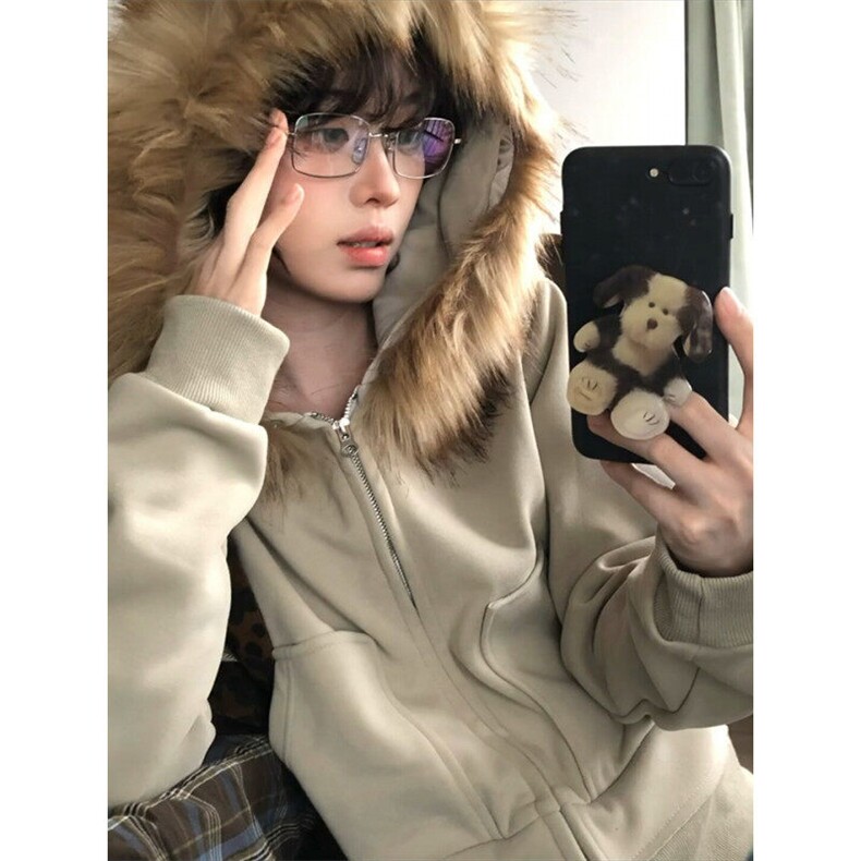 【有货】3335CC-特P85可拆卸毛领连帽开衫卫衣男女修身短款外套,男装卫衣,星座1007（原301D）