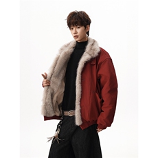 1506/QM60660/P103新年红工装毛领肌理感夹克棉服保暖立领外套冬，男装夹克，星座1506