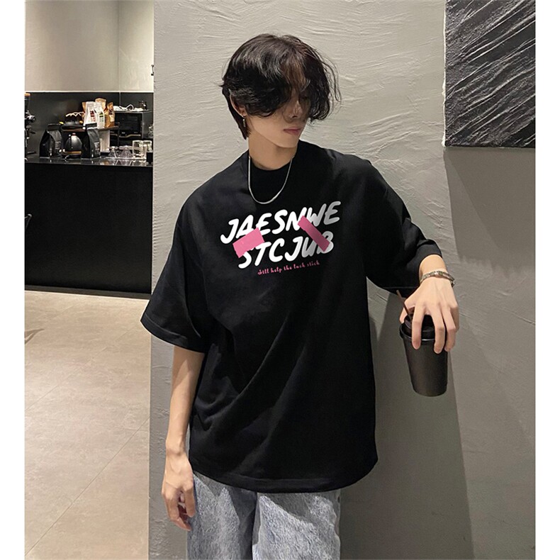 抖音得物210克现货宽松纯棉美式潮牌印花落肩袖纯棉T恤AT21123,男装T恤,电商A443