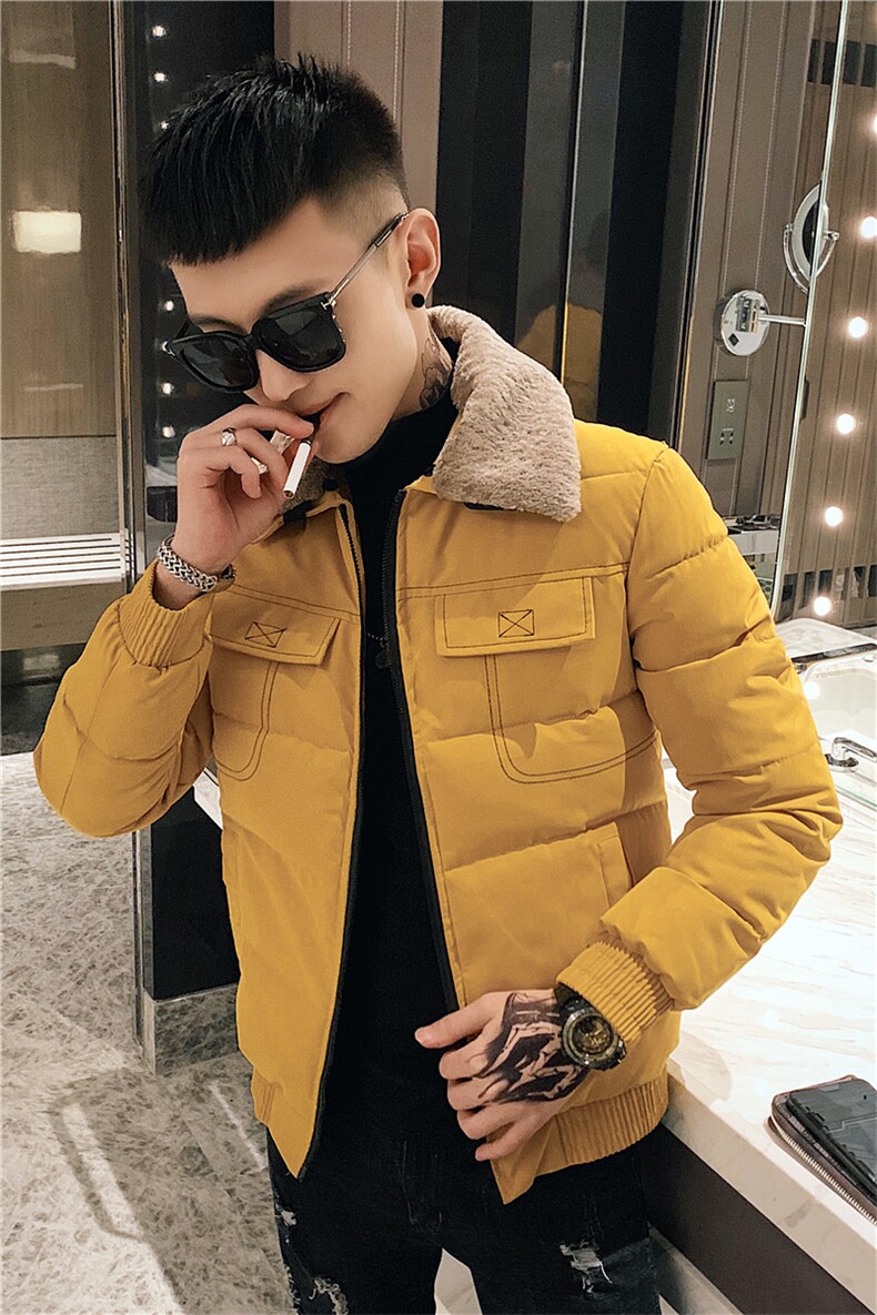 3羊羔毛领冬季加厚棉服男士社会精神小伙修身棉衣C301B-MF02,男装棉衣,电商C301B