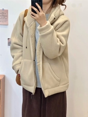 摇粒绒连帽拉链卫衣外套1302-GS02-P55成分100聚酯纤维，女装短外套，星座1302