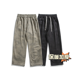 白底平铺加厚保暖毛呢直筒拖地阔腿裤扎染纽扣小脚裤男7991-P65图片