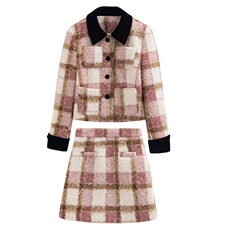 【新款现货】2023冬装格纹圈圈呢元气撞色拼接羽绒套装白鸭绒，女装羽绒服，雅静靓衣