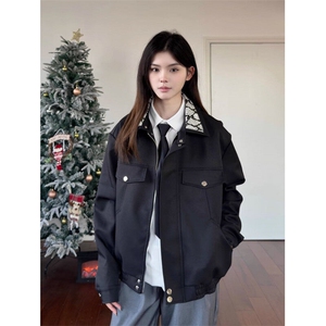 春秋时尚蛇纹翻领夹克男士美式复古短宽飞行员外套cleanfit男装潮图片