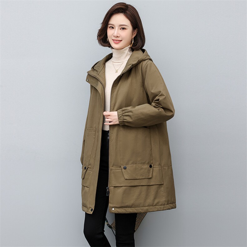 派克服棉衣中长款2022年新款冬季大码宽松加绒加厚外套，女装派克服，忆绮罗